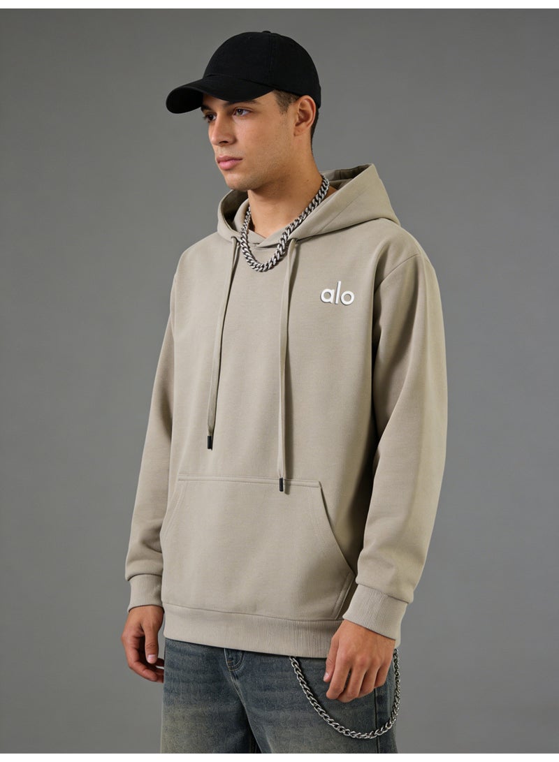 Alo Super Dalian hoodie sweater-minimalist logo pullover with kangaroo pocket, unisex sports leisure and daily leisure, retro color fashion top. - Image 5